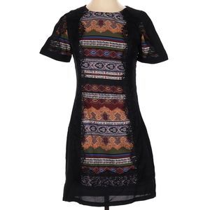 Anthropologie Rana Gill Lace Frame Tribal Print Bohemian Tunic Dress